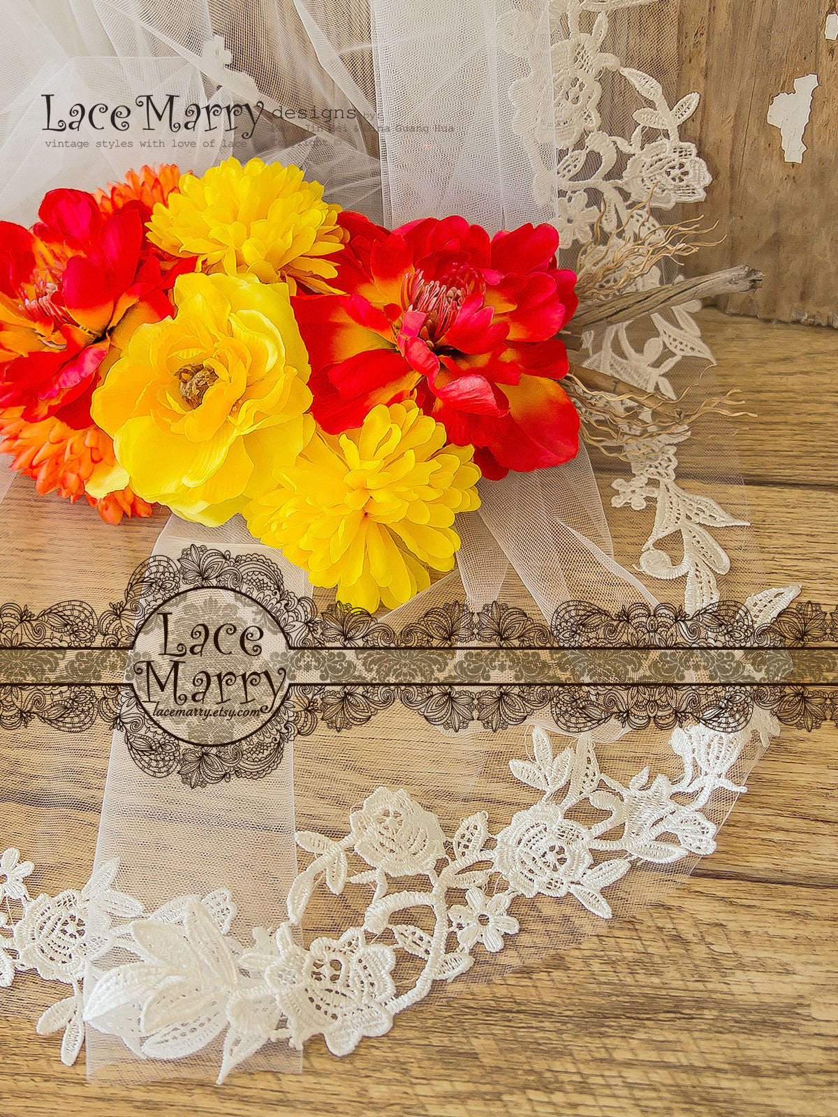 Lacy Flower Lace Bridal Veil