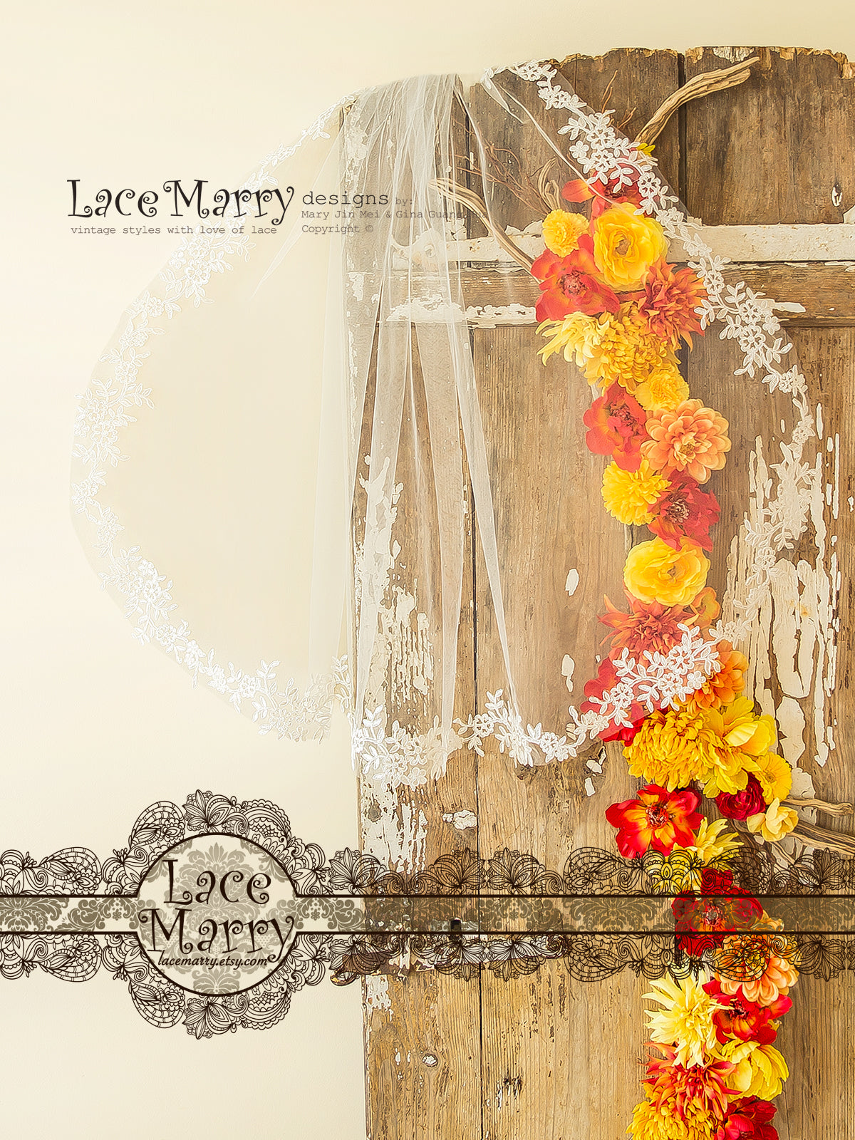 Bridal Veil from Tulle and Corded Lace Applique Hem