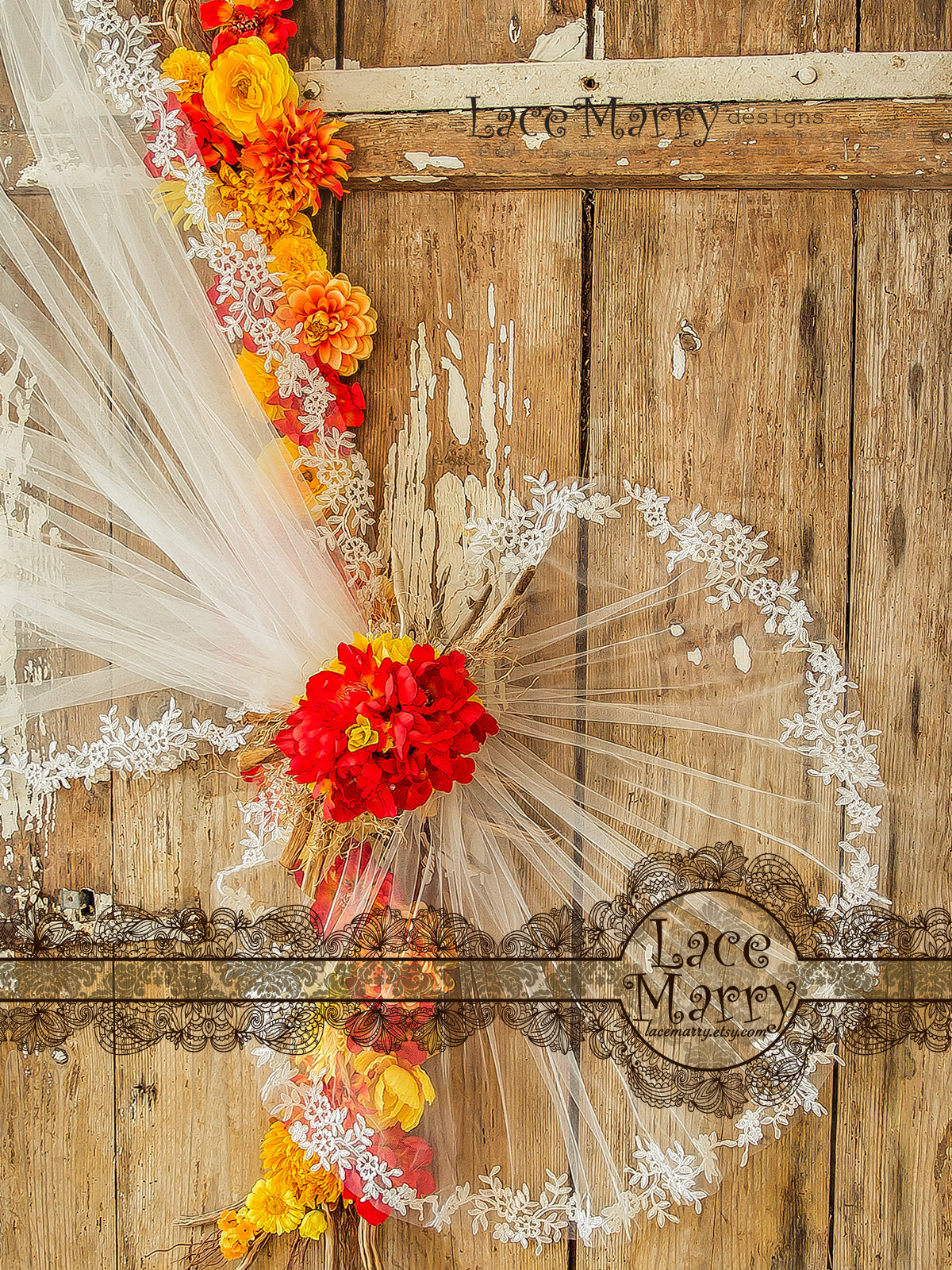 Waltz Length Circle Veil with Corded Alencon Lace