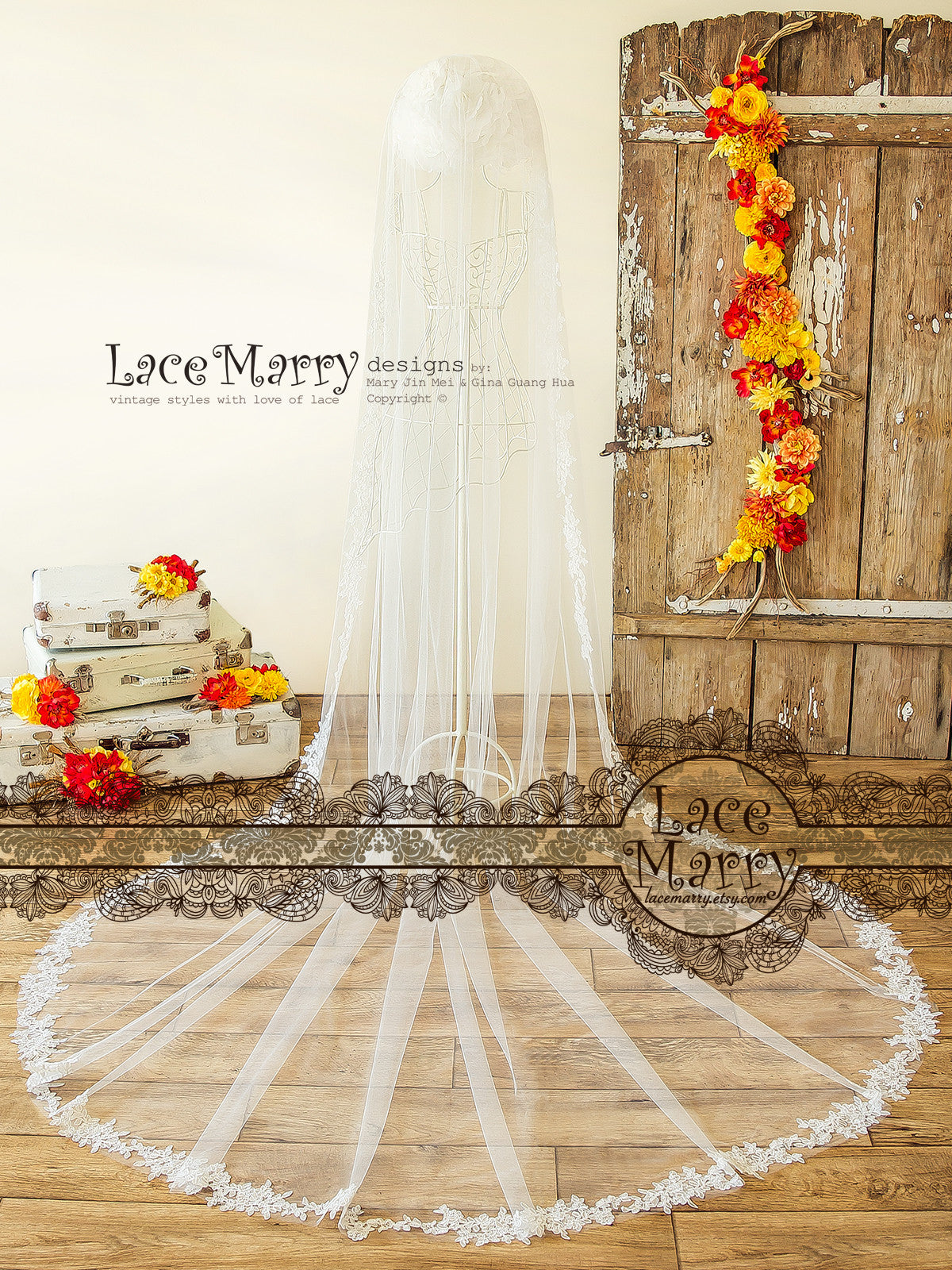 Single Tier Veil with Lace Edge
