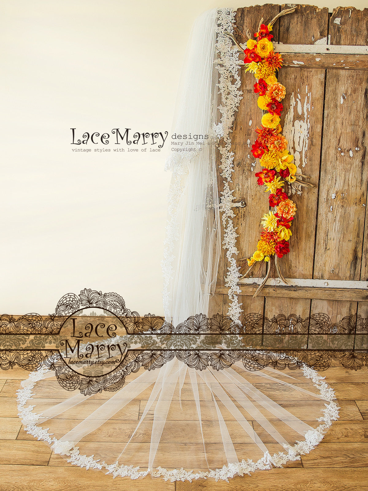 2 Tier Bridal Veil with Lace Trim