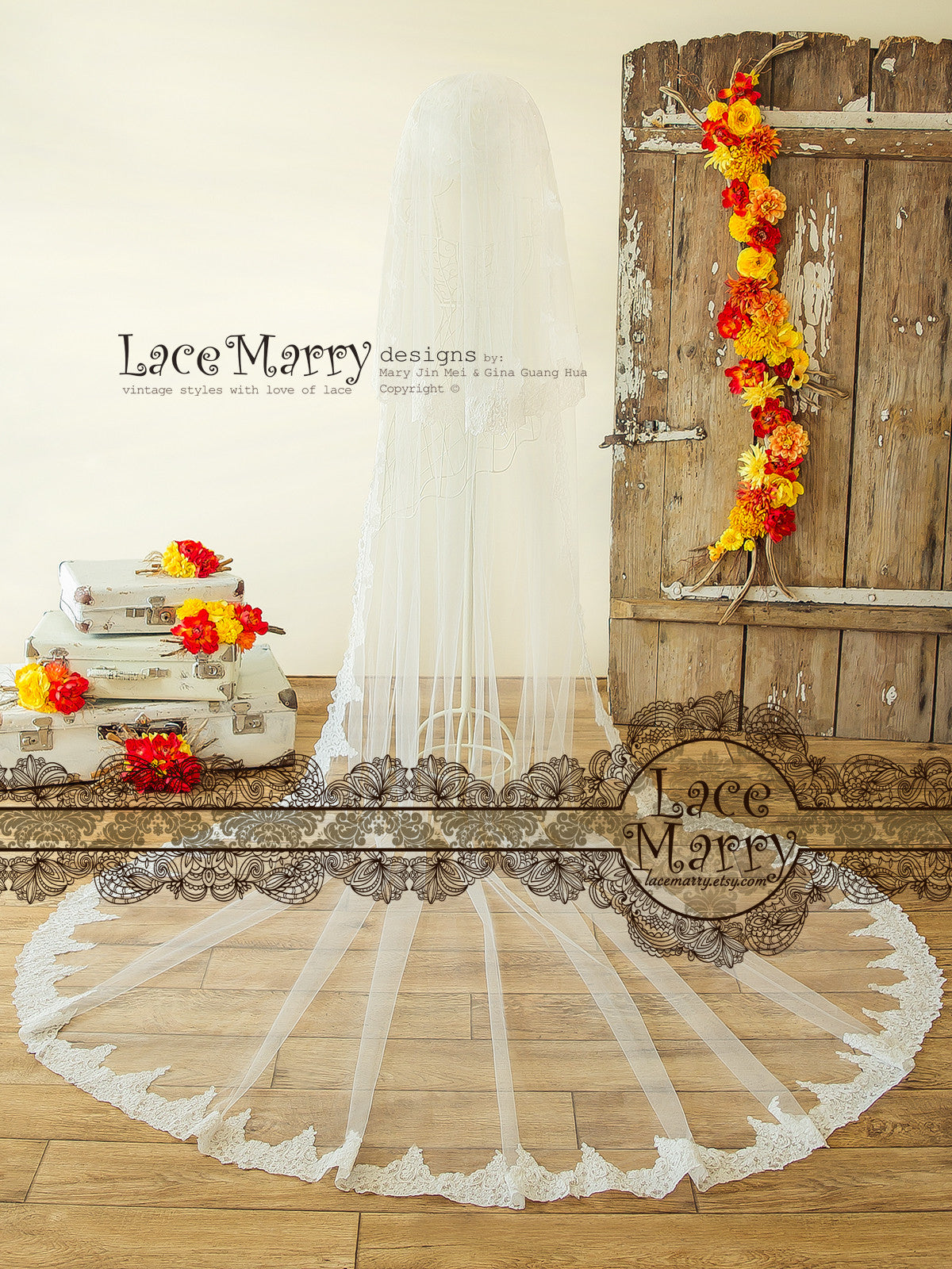 Ivory Wedding Vel in Cathedral Length