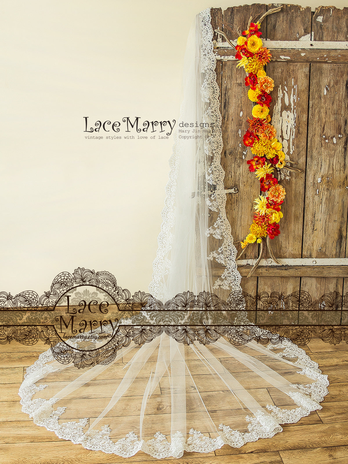 Long Lace Wedding Veil with Scalloped Edge