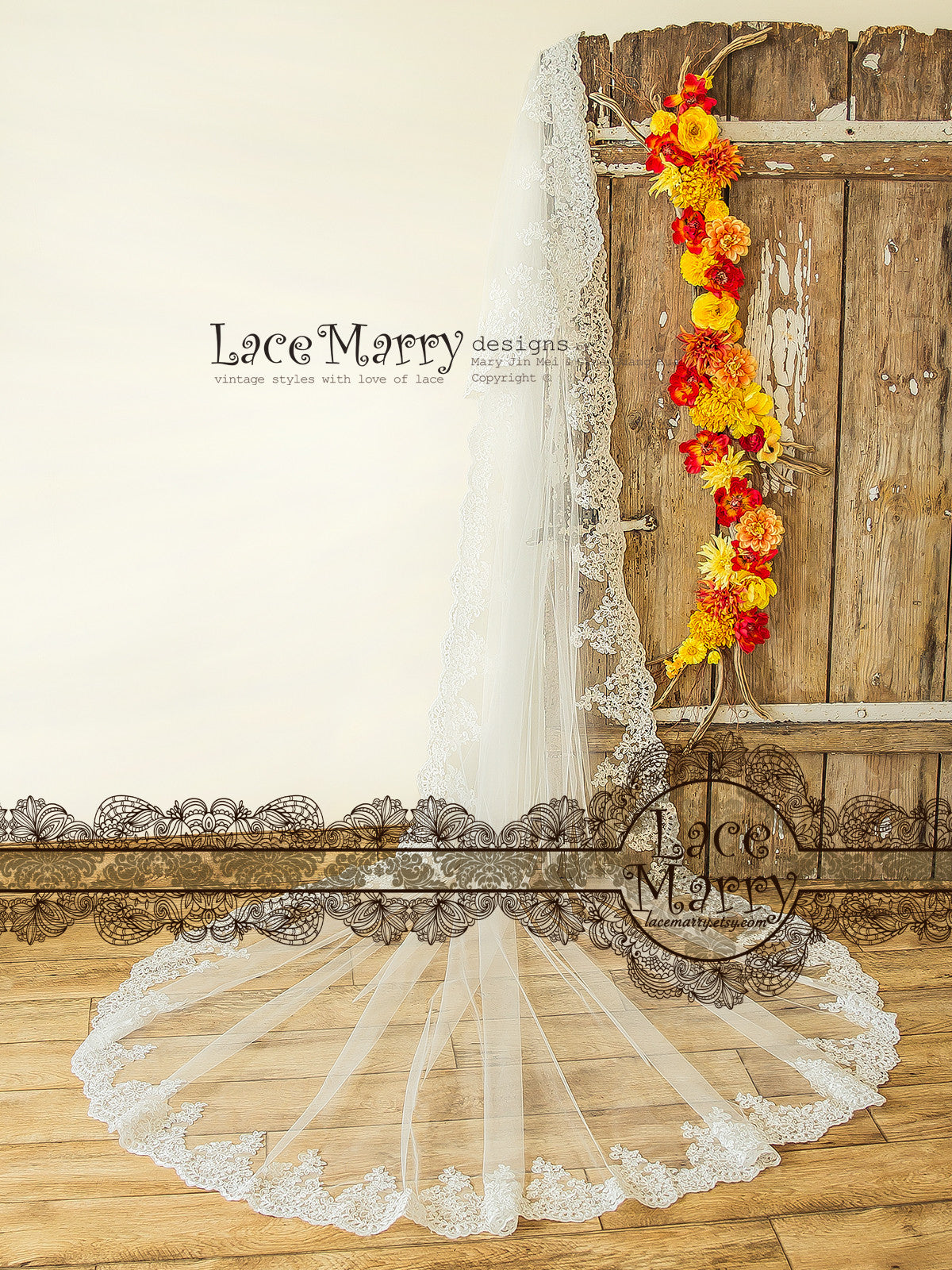 Perfect Bridal Ivory Single Tier Corded Lace Edge Veil