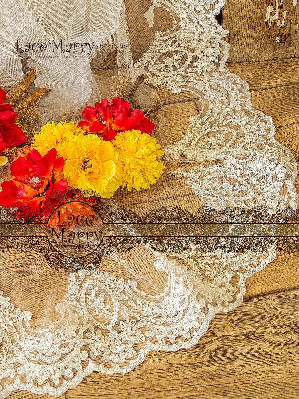 Chapel Veil from Ivory Tulle and Lace