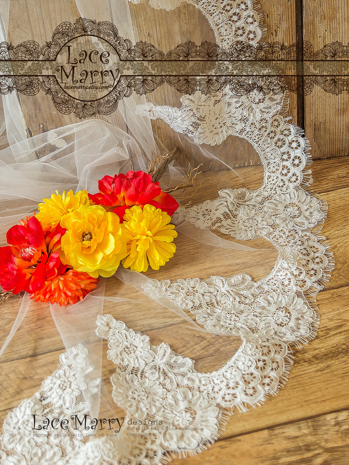 Lace Trim Ivory Bridal Veil