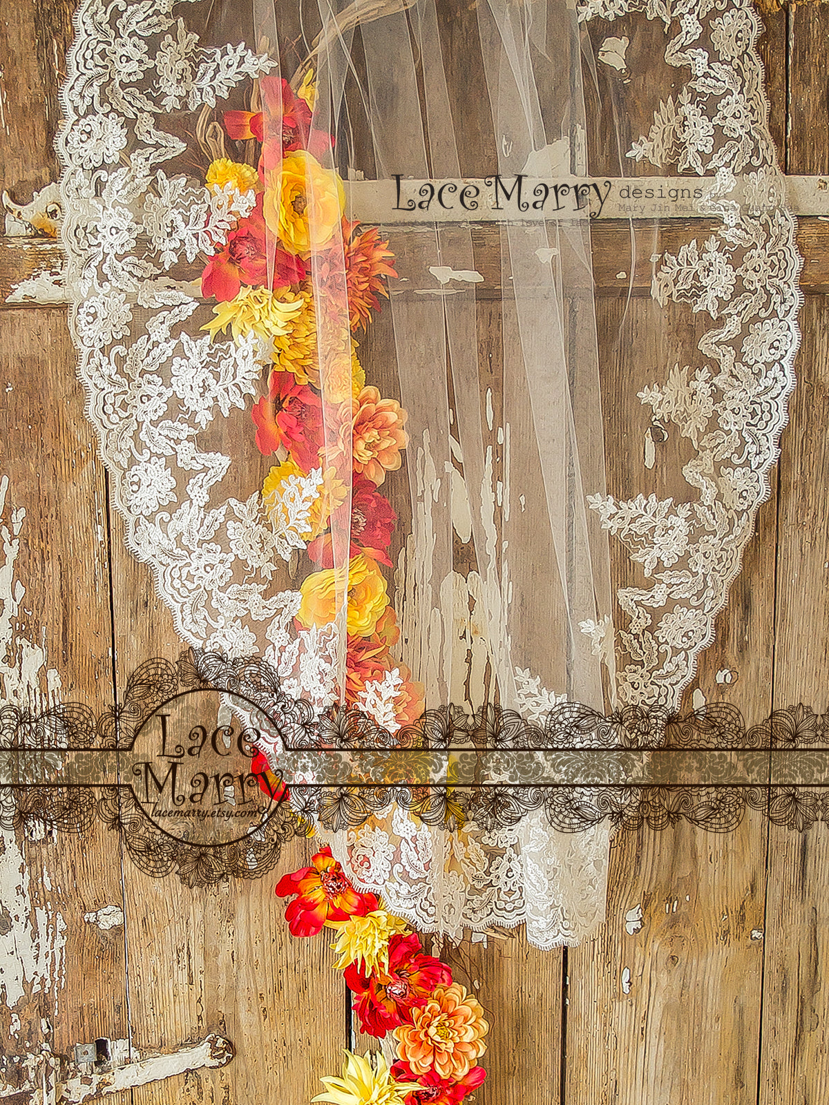 Floral Pattern Ivory Lace Wedding Veil