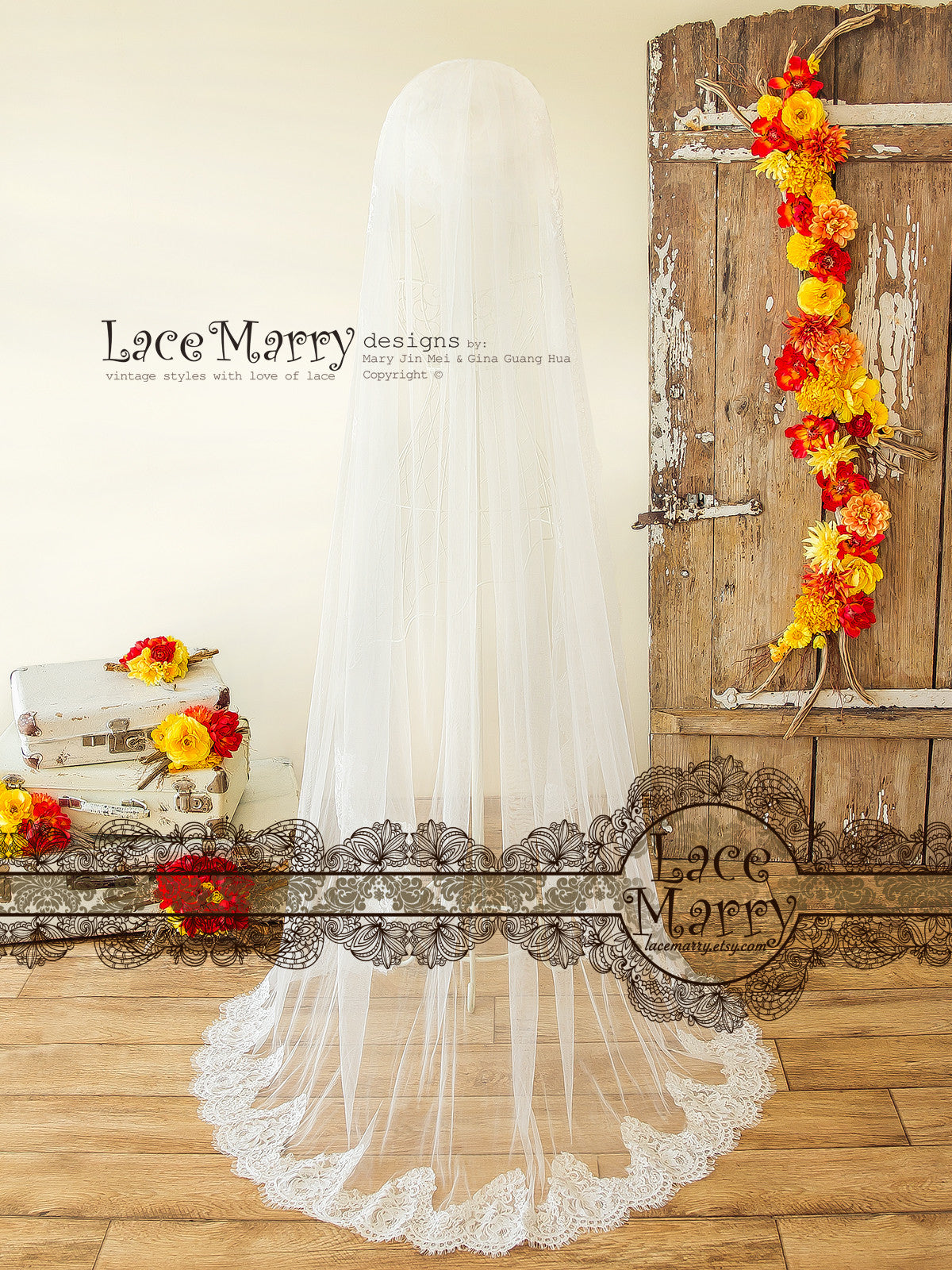 Chapel Length Alencone Lace Bridal Veil