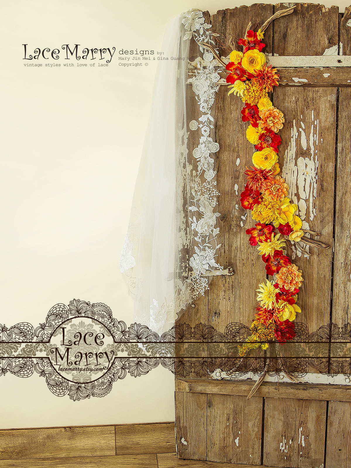 Single Layer Bridal Veil wit Lacy 3D Flowers