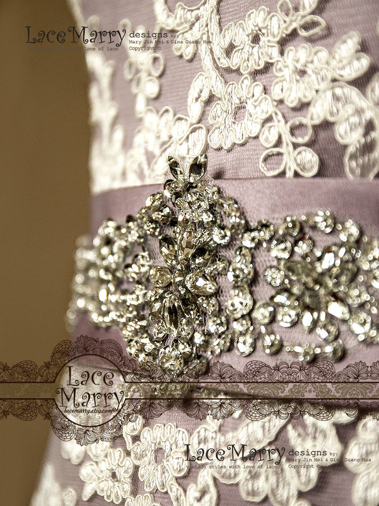Violette Splendid Handmade Rhinestone and Sequin Bridal Sash - LaceMarry Violette Splendid Handmade Rhinestone and Sequin Bridal Sash - LaceMarry