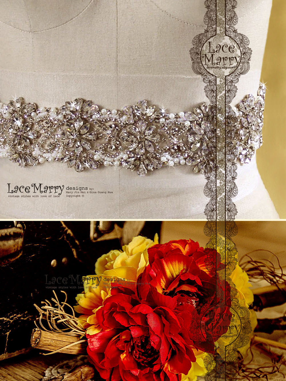 Handmade Bridal Sash with Sparkling Embellishment
