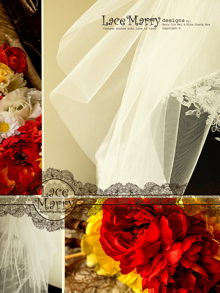 Short Elbow Length Multi Layered Flyaway Simple Tulle Veil