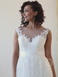 Charming Lacy Wedding Dress with Illusion Bodice