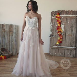 Ombre Skirt A Line Wedding Dress with Thin Straps
