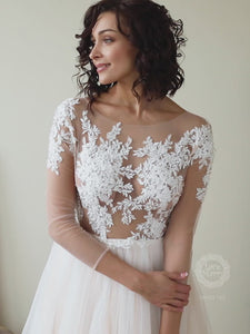 Sexy Wedding Dress with Tattoo Like Lace Design Top and Long Sleeves