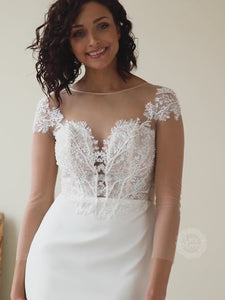 Fitted Skirt Wedding Dress with Illusion Embellishment Top